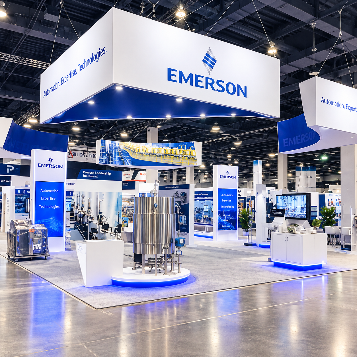 Exhibition kiosk on a trade show floor